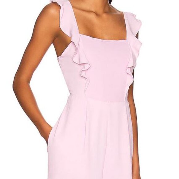 BCBGeneration Gabbi Jumpsuit Cropped Orchid Tie Back Ruffle Sleeve Large NEW - Picture 1 of 8